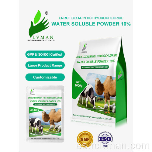 10% en polvo soluble de agua de HCl HCl para animales